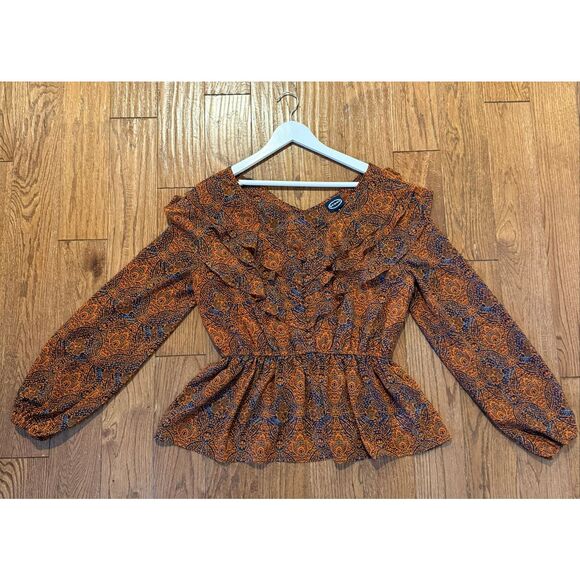 Scoop orange and blue boho ruffled blouse side M 8-10 - Picture 7 of 8